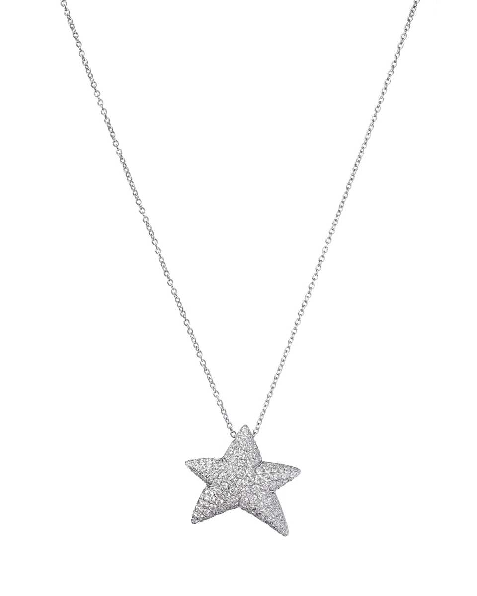 18k White Gold Diamond Star Pendant Necklace